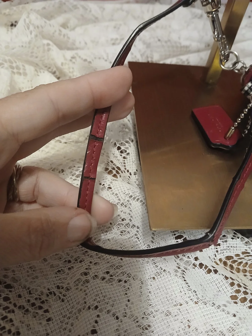 Coach Peyton Glen Plaid Wristlet with Cranberry Accent